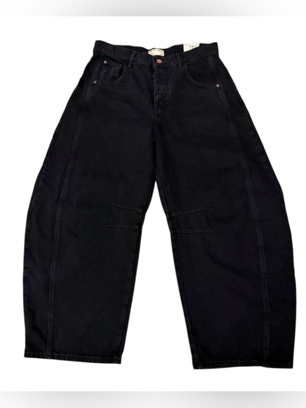 Free People 🖤 Good Luck 🍀 Barrel Jeans Black Mid Rise Size 29 - Picture 3 of 9